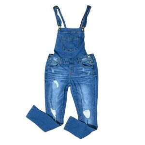 Wax Jeans Bibb Overalls Women Med Denim Distressed Skinny Chore Farm Medium Wash